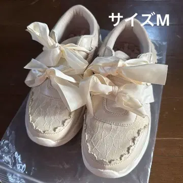 시마미사 니나스 아오키 미사코 시마무라 콜라보 리본 포함 베이지 스니커즈