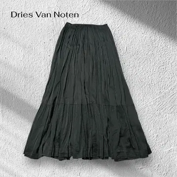 Dries Van Noten 플리츠 롱 스커트 실크 맥시 길이 36