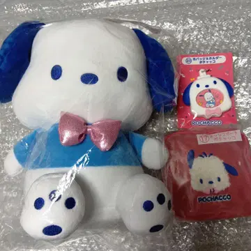 해피 댄부이 복권 포차코 봉제 인형 캔뱃지 & 홀더 메쉬 파우치