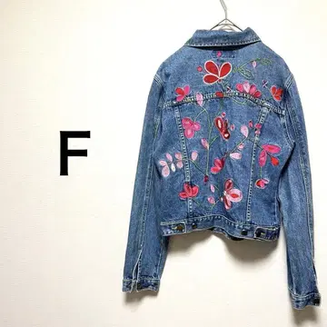 OUTLINE F 꽃무늬 자수 데님 자켓 블루