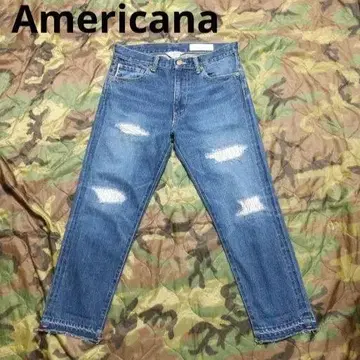 AMERICANA 빈티지 가공 크롭 데님 붉은 귀 데님