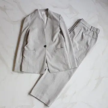 PLST 셋업 수트 XS 노카라 팬츠 그레이 워셔블