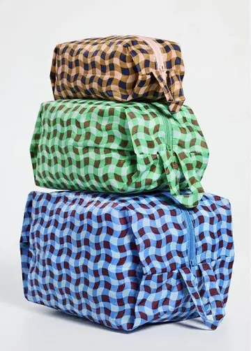 BAGGU 3D Zip 파우치 Set Wavy Gingham