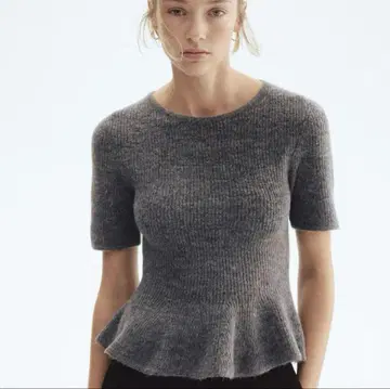 H&M RIB-KNIT PEPLUM TOP 페플럼 니트 그레이 M 사이즈