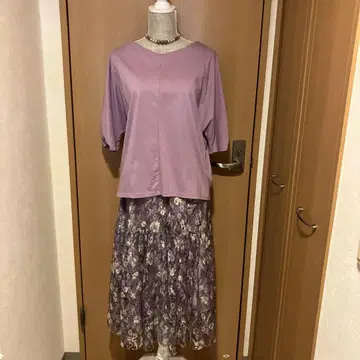 꽃무늬 퍼플 네트 티어드 스커트