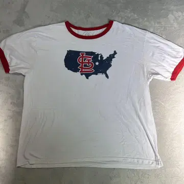 링거 티셔츠 화이트 빨간색 US 구제 의류 2XL 빅사이즈
