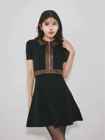 다리치 로고 가죽 니트 미니 원피스