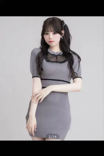 pium 튤 프릴 도리 니트 퍼프 원피스