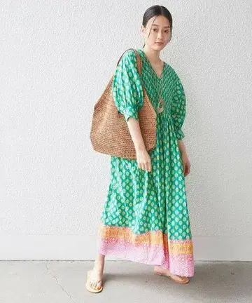 SHIPS 핀턱 패널 프린트 원피스