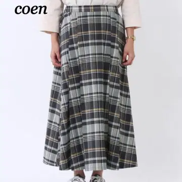 [새상품급] coen 코엔 체크 롱 프론트 플리츠 스커트