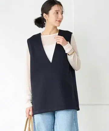 새상품급 그린 라벨 릴랙싱 V넥 3WAY 베스트 네이비