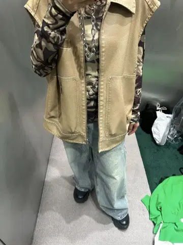 베이지 코튼 혼합 집업 베스트 L 사이즈 상당