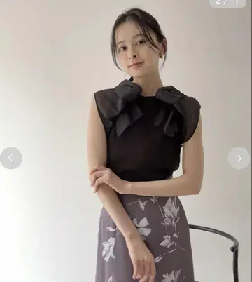 스나이델 리본 슬리브 티셔츠 SNIDEL