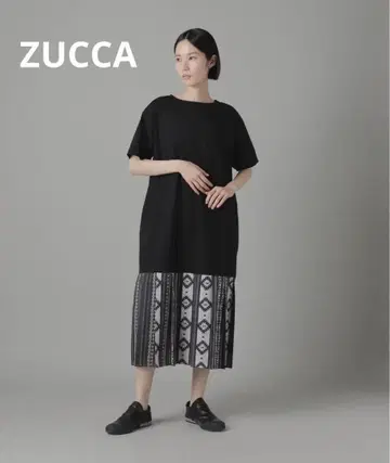 ZUCCA 주카 에스닉 프린트 도킹 원피스 블랙