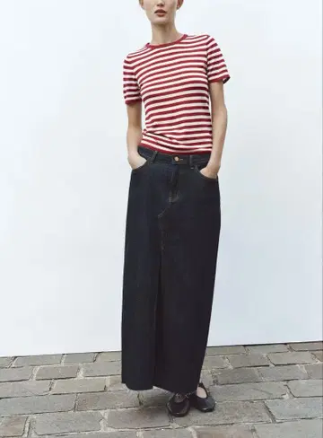 ZARA 스트라이프 니트 숏 슬리브 상의 새상품