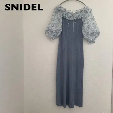 SNIDEL 스나이델 시어 도킹 니트 원피스 롱 블루