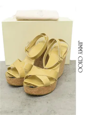 R-X324/JIMMY CHOO 샌들 오픈토 페이턴트 레더 40