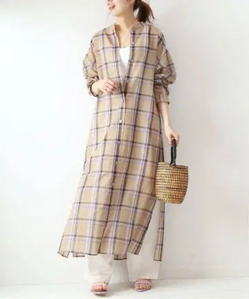 Spick & Span 시스루 체크 롱 셔츠