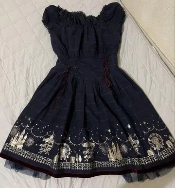 네이비 반팔 원피스 놀이공원 프린트