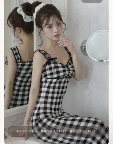 다리치 깅엄 자카드 니트 롱 원피스