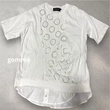 gomme 고무 이소재 튜닉풍 티셔츠 화이트 모드 스타일 루즈핏 개성파