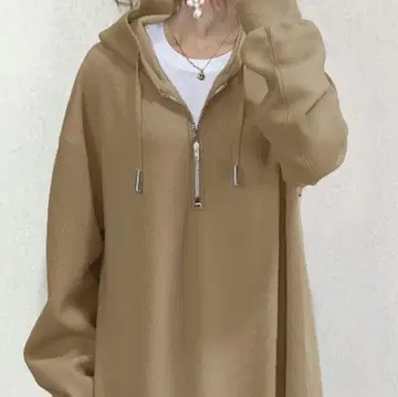 베이지 후드 지퍼 후드티