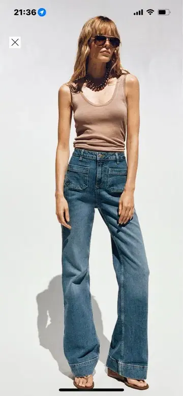 ZARA Z1975 하이웨스트 패치 포켓 청바지 36 미디엄 블루
