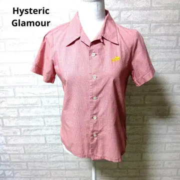 Hysteric Glamour 빨간색 체크 무늬 반팔 셔츠 고양이 자수