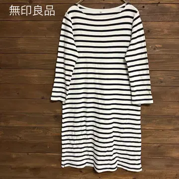 [무인양품] 보더 긴팔 티셔츠 원피스 내추럴 L