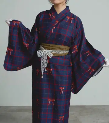 네이비 레드 리본 유카타 헤코오비 세트