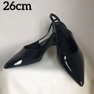 미사용급 블랙 스틸레토 슬링백 슈즈 에나멜 42/ 26cm