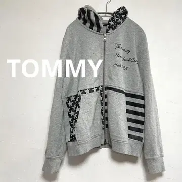 Tommy 지퍼 후드티 그레이 별 보더 무늬 여성용 M