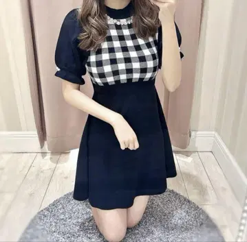 evelyn 펄 목걸이 니트 원피스 에블린