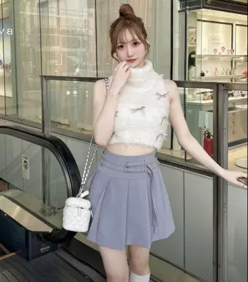 다리치 리본 디자인 니트 탑