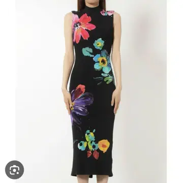 Desigual 꽃무늬 롱 니트 슬리브리스 원피스