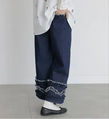데님 팬츠 프릴 프린지 오샤레 워커