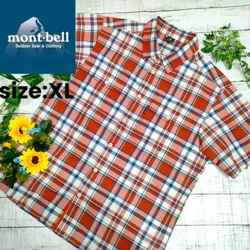 [인기] mont-bell 위크론 반팔 체크 셔츠 XL/오렌지 계열