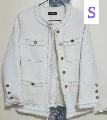 트위드 노카라 자켓 화이트 S 사이즈 골드 버튼