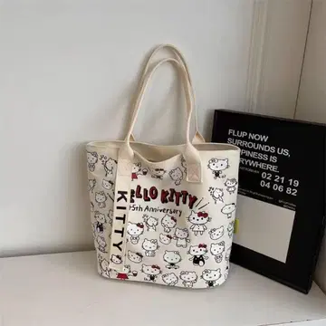 대용량 토트백 캐릭터 고양이 패턴 캔버스 백 캐주얼 외출용