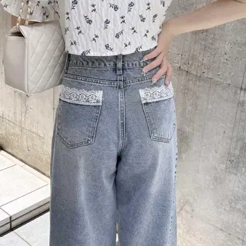 INGNI 백 포켓 레이스 와이드 루즈 데님