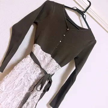 몰 자수 레이스 도킹 원피스