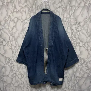 레어 BLUE SAKURA 데님 기모노 자켓 사무복 핫피 일본제