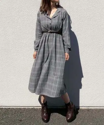 오픈 카라 레트로 모듬 원피스