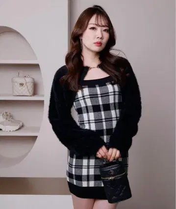 LIPSERVICE 체크 자카드 앙상블 니트 원피스