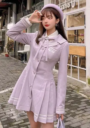 bobon21 세일러 슬림 LOOK 원피스풍 아우터 연보라 리본 포함