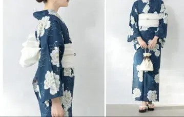 네이비 꽃무늬 유카타 화이트 컬러 오비 세퍼레이트
