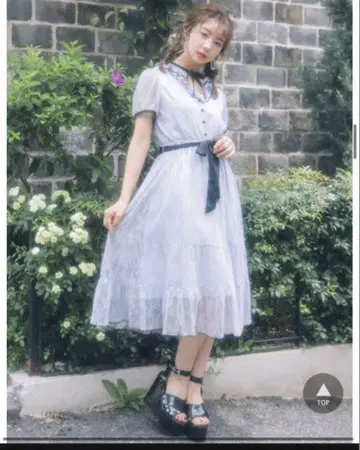 BUBBLES 원피스 반팔 전체 레이스 리본 프릴 옷깃 벨트 포함