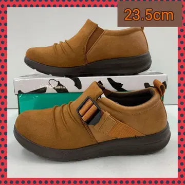 23.5cm 새상품 셔링 스니커즈 여성화 폭 넓은 슬립온 카멜