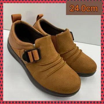 24.0cm 새상품 셔링 스니커즈 여성 신발 폭넓은 슬립온 카멜