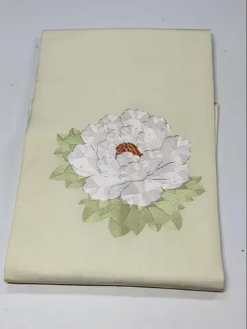 나고야 오비 흰 꽃 자수 크림색
